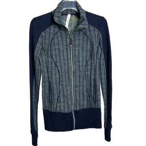 Lululemon Athletica Women's Scuba Jacket Nice Asana Blue Fitted Zip-Up Logo Sz 4